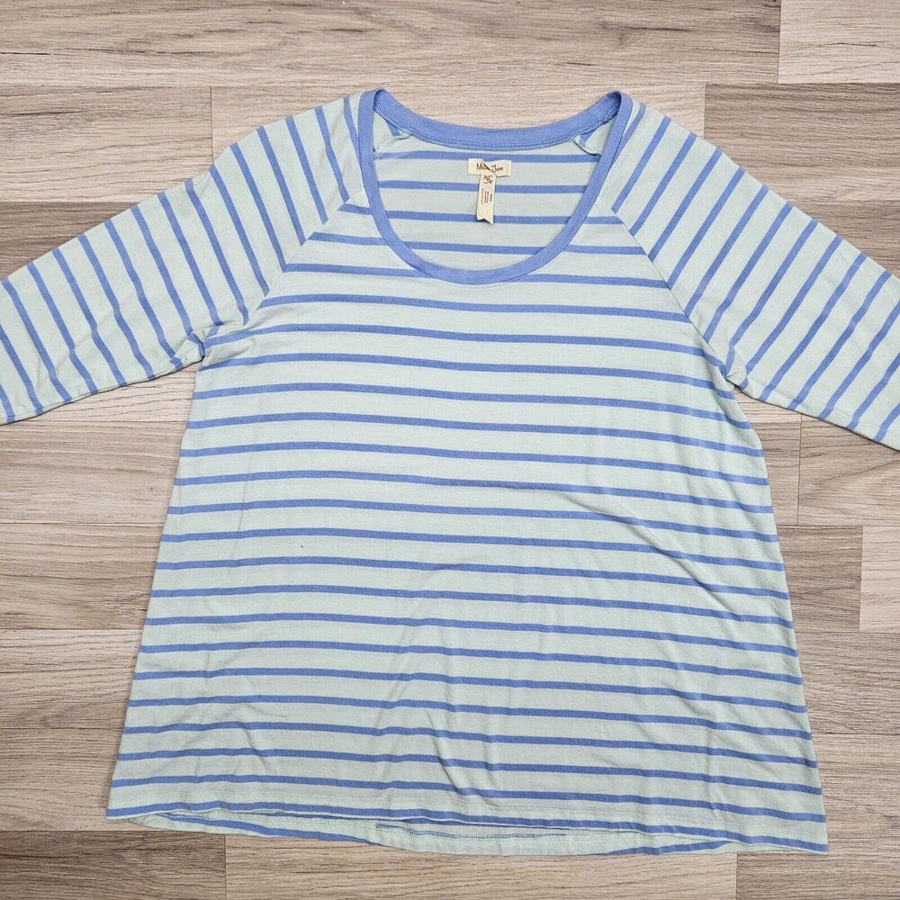 MATILDA JANE Womens Blue Stripe Top 3/4 Sleeve Stretch Shirt Size Medium